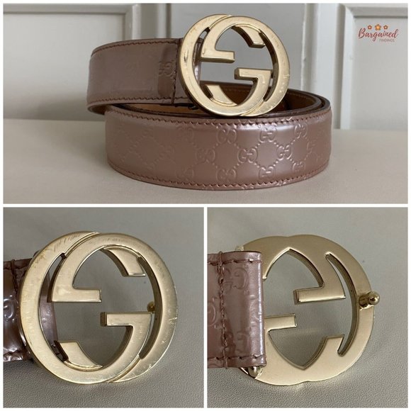 Authentic Gucci Pink Microguccissima Patent Leather Interlocking G Belt 80/32 - Picture 2 of 13